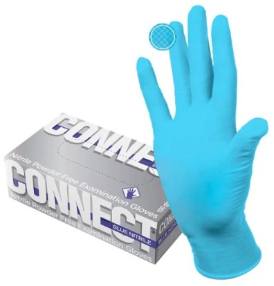 Перчатки CONNECT blue nitrile (M) - нитриловые, текстурированные (50пар), TOP GLOVE / Малайзия